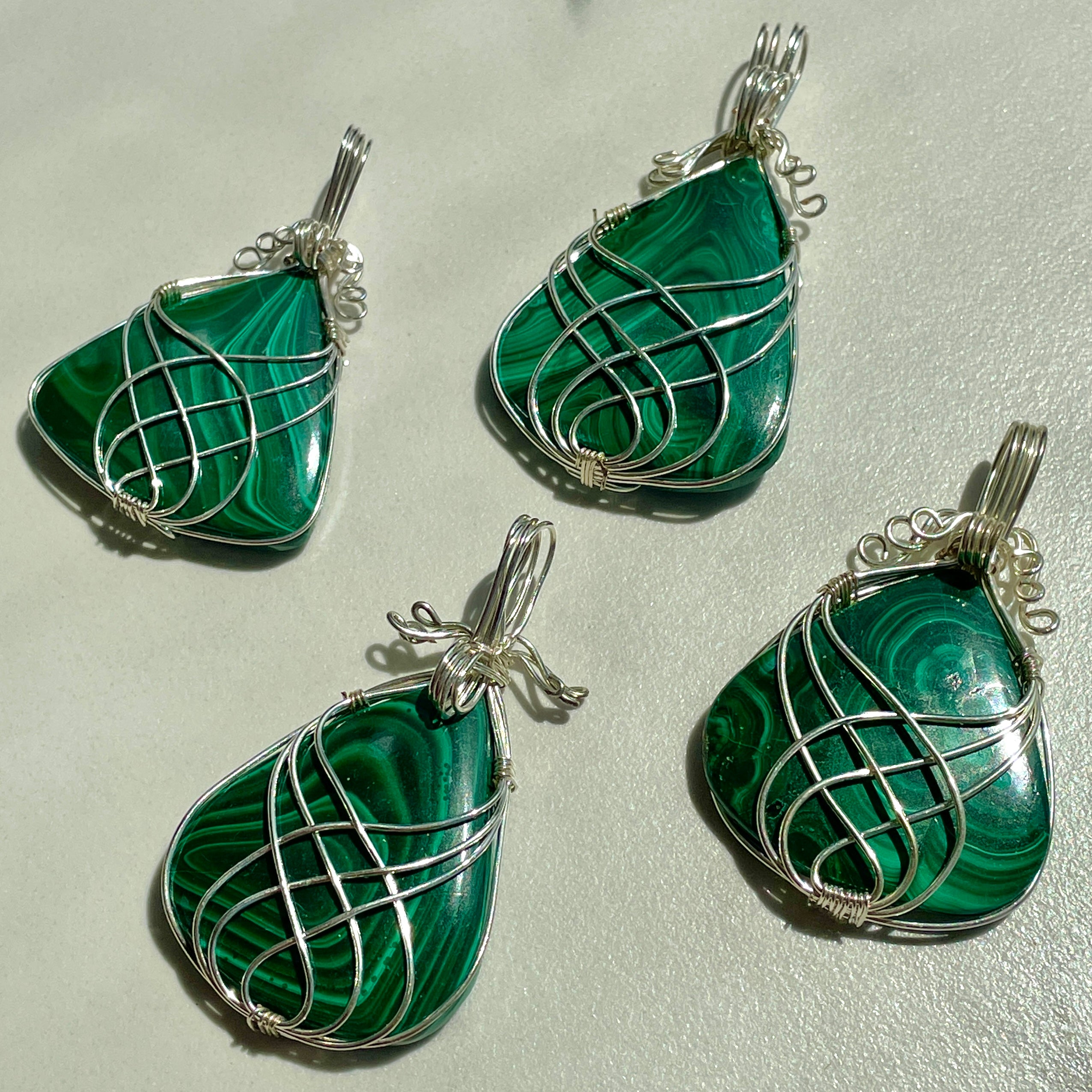 Malachite Wire Wrapped Cabochon Pendant Teardrop Malachite Wire Wrapped Cabochon Pendant Teardrop